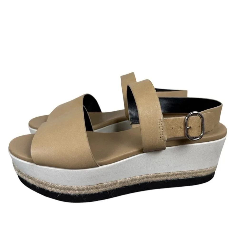 Via Spiga Tan Leather Espadrille Platform Wedge Sandals Slingback Women 8.5
